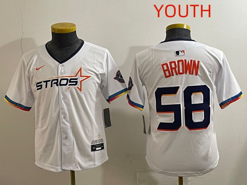 Youth Houston Astros #58 Brown White Fourth generation Joint Name 2025 Nike MLB Jersey style 4->youth mlb jersey->Youth Jersey